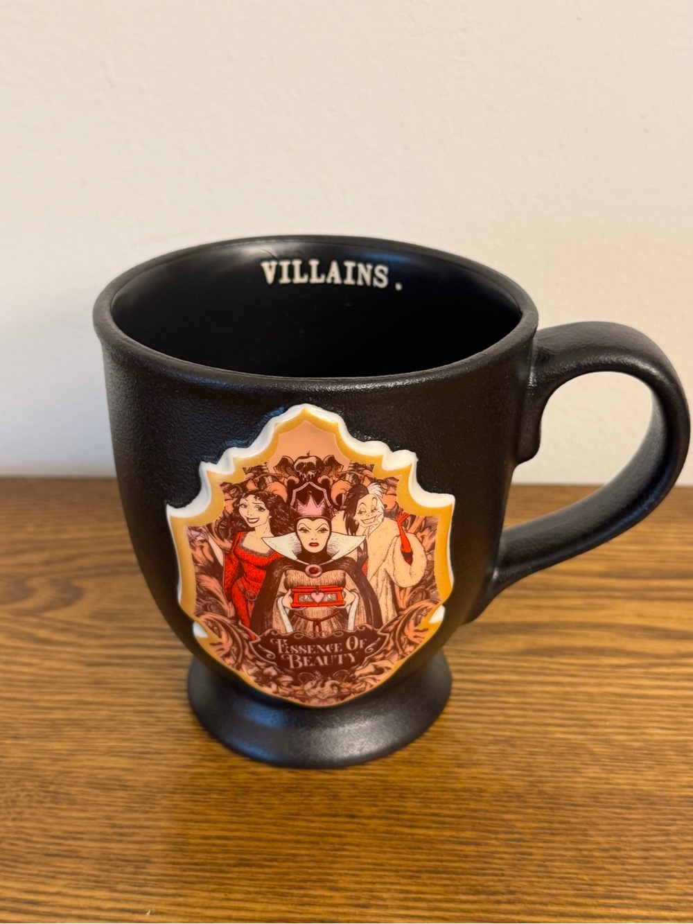 Rae Dunn Disney Villains "Essence of Beauty" Black Textured Mug EUC